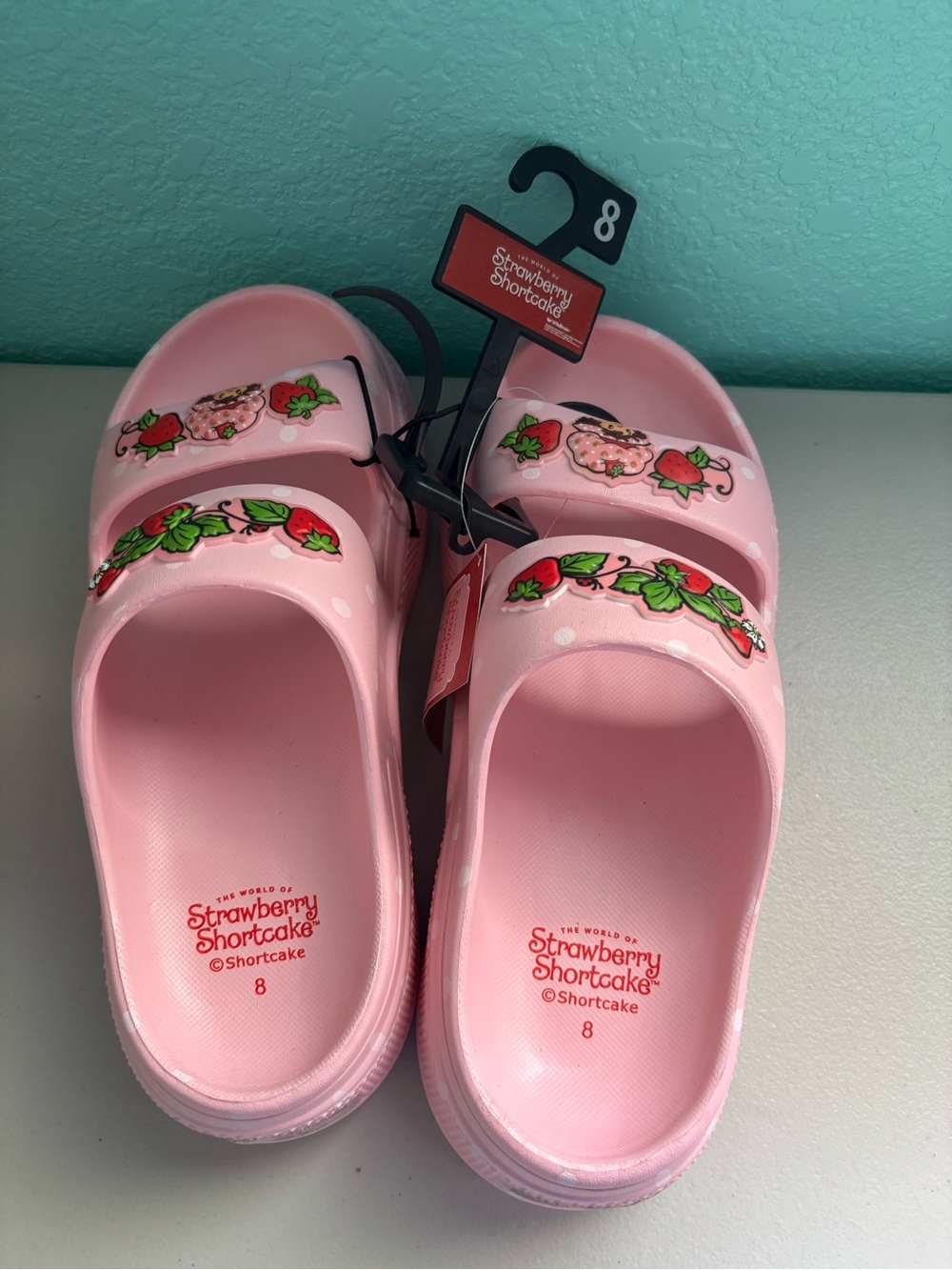 Strawberry Shortcake Pink Slide On Open Toe Sandals Women’s Size 8 New